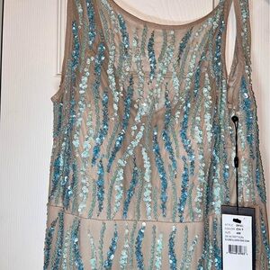 ISO:  Adrianna Papell Nude and Teal Sequin Gown